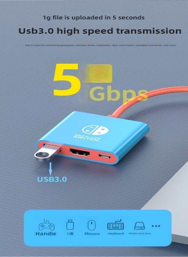 Stars Market Switch2 Portable Screen Mirroring Device Type-C Dock Supports 4K/60Hz HD HDMI + USB 3.0 + PD 100W Charging Compatible with Switch 2 / Switch 1 [Blue and Red] - Image 5